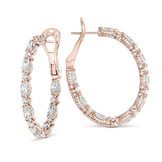 Marquise and Round Cut Oval Diamond Hoop Earrings in 14kt Rose Gold