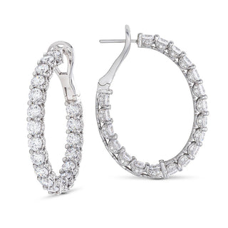 Round Cut Oval Diamond Hoop Earrings in 14kt White Gold