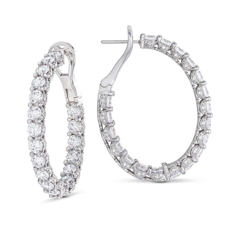 Round Cut Oval Diamond Hoop Earrings in 14kt White Gold