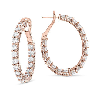 Round Cut Oval Diamond Hoop Earrings in 14kt Rose Gold