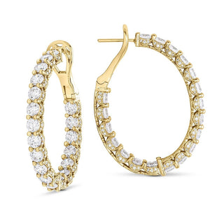 Round Cut Oval Diamond Hoop Earrings in 14kt Yellow Gold