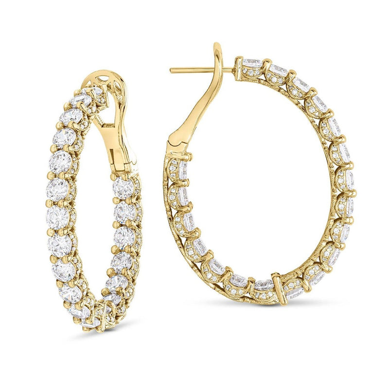 Round Cut Oval Diamond Hoop Earrings in 14kt Yellow Gold