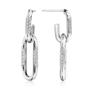 Double Link Earrings, Diamonds in 14kt White Gold
