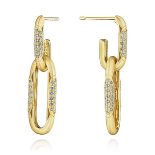 Double Link Earrings, Diamonds in 14kt Yellow Gold