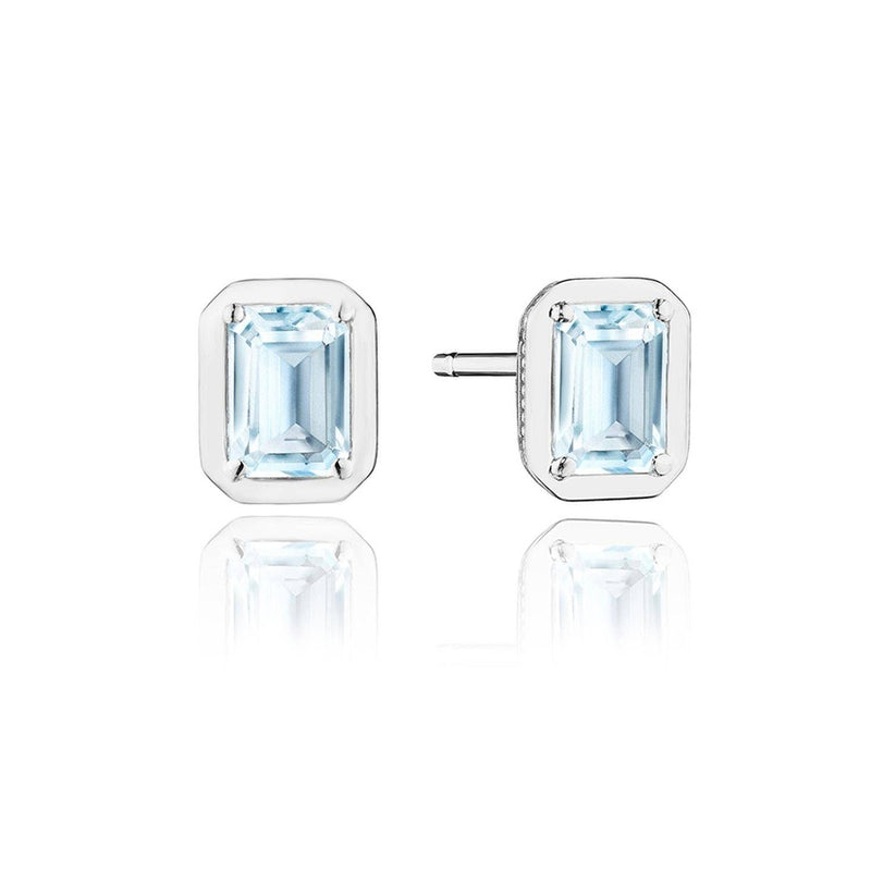 Emerald Sky Blue Topaz Stud Earring - 1.4ct in 14kt White Gold