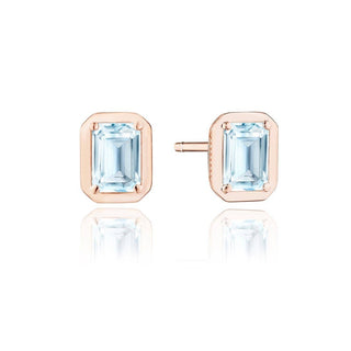 Emerald Sky Blue Topaz Stud Earring - 1.4ct in 14kt Rose Gold