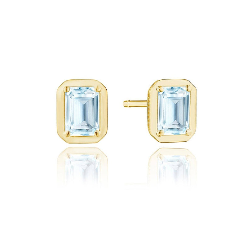 Emerald Sky Blue Topaz Stud Earring - 1.4ct in 14kt Yellow Gold