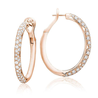 Hoop Earrings, Oval Full Diamond in 14kt Rose Gold