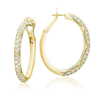 Hoop Earrings, Oval Full Diamond in 14kt Yellow Gold
