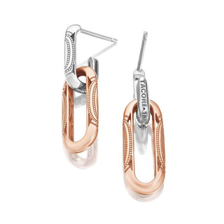 Double Link Earrings, Milgrain Two-Tone in 14kt Rose and White Gold
