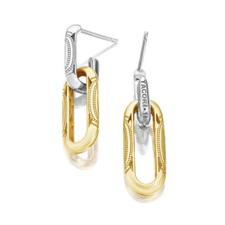 Double Link Earrings, Milgrain Two-Tone in 14kt Yellow and White Gold