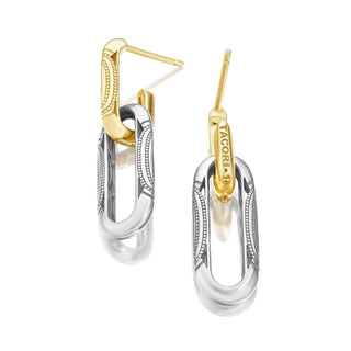 Double Link Earrings, Milgrain Two-Tone in 14kt Yellow and White Gold
