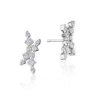 Carré and Round Diamond Stud Earrings in 14kt White Gold