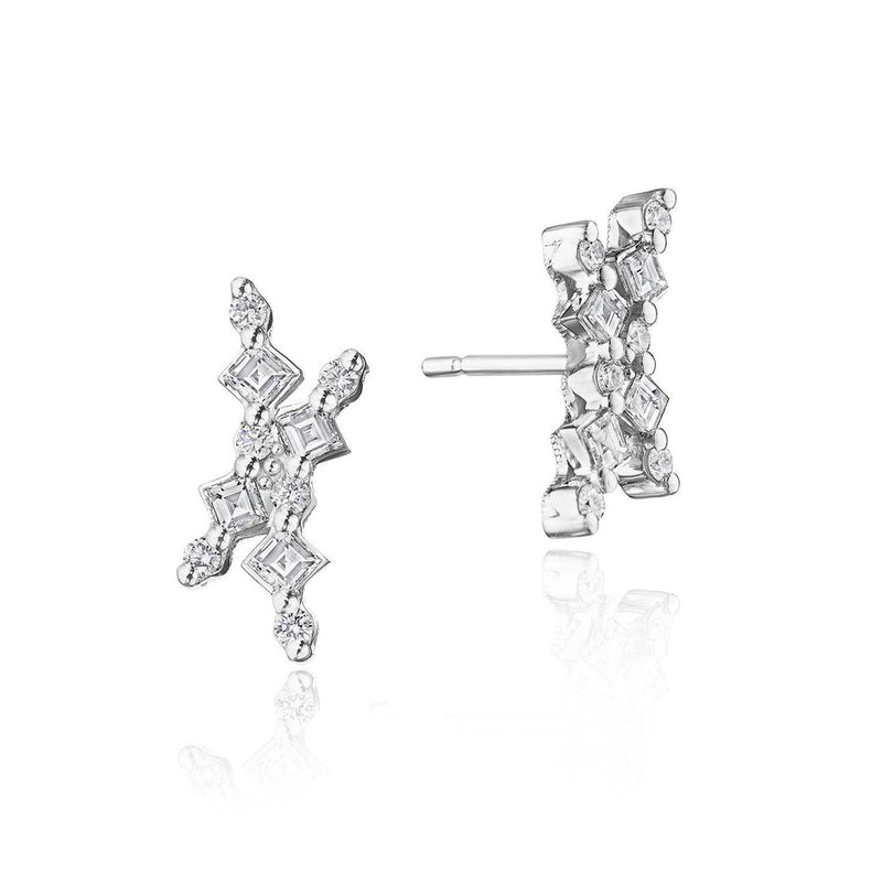 Carré and Round Diamond Stud Earrings in 14kt White Gold