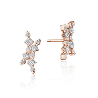 Carré and Round Diamond Stud Earrings in 14kt Rose Gold