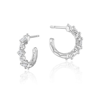Carré and Round Diamond Hoop Earrings in 14kt White Gold