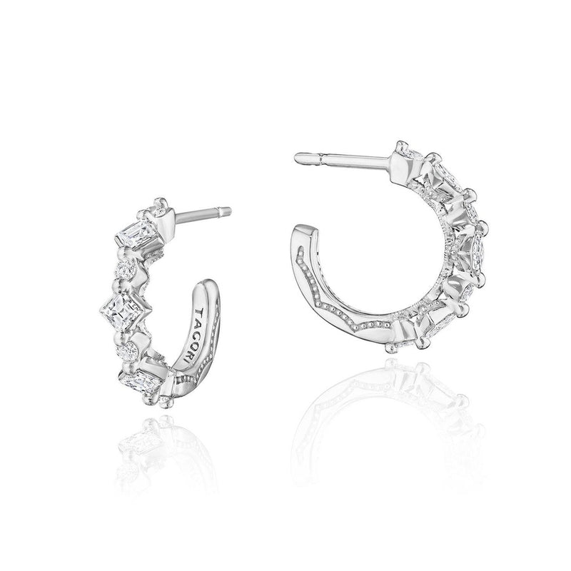 Carré and Round Diamond Hoop Earrings in 14kt White Gold