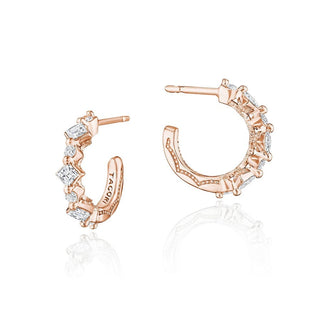 Carré and Round Diamond Hoop Earrings in 14kt Rose Gold