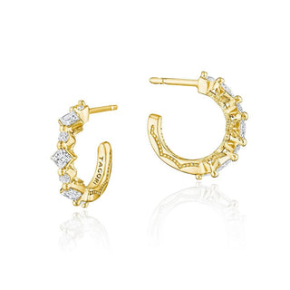 Carré and Round Diamond Hoop Earrings in 14kt Yellow Gold