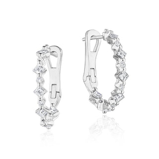 Carré and Round Small Diamond Hoop Earrings in 14kt White Gold