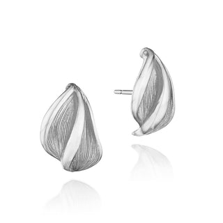 Double Petal Huggie Earrings in 14kt White Gold