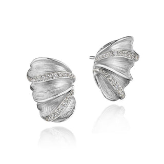Multi Petal Diamond Huggie Earrings in 14kt White Gold