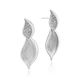 Petal Diamond Pavé Drop Earring in 14kt White Gold