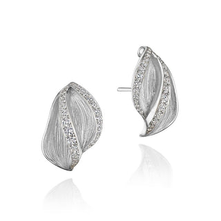 Double Petal Diamond Huggie Earrings in 14kt White Gold