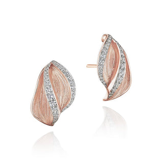 Double Petal Diamond Huggie Earrings in 14kt Rose Gold