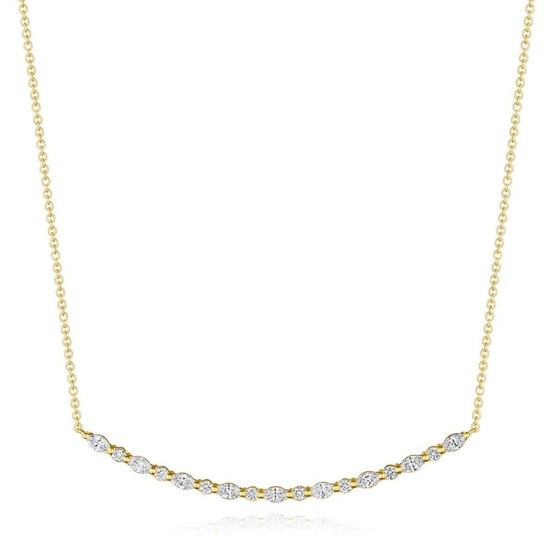 Marquise and Round Diamond Necklace in 14kt Yellow Gold