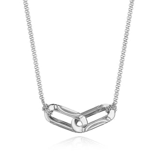 Double Link Pendant, Milgrain in 14kt White Gold