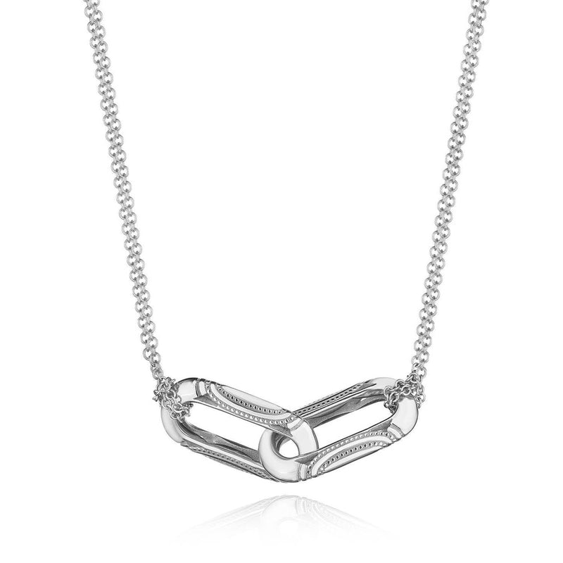 Double Link Pendant, Milgrain in 14kt White Gold
