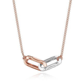 Double Link Pendant, Milgrain Two-Tone in 14kt Rose and White Gold