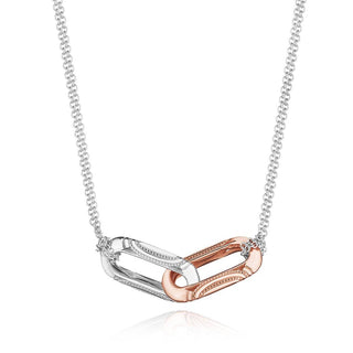 Double Link Pendant, Milgrain Two-Tone in 14kt Rose and White Gold