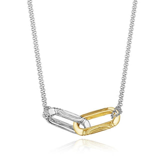 Double Link Pendant, Milgrain Two-Tone in 14kt Yellow and White Gold