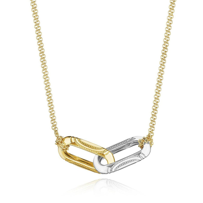 Double Link Pendant, Milgrain Two-Tone in 14kt Yellow and White Gold