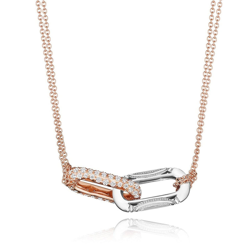 Double Link Pendant, Diamond Two-Tone in 14kt Rose and White Gold