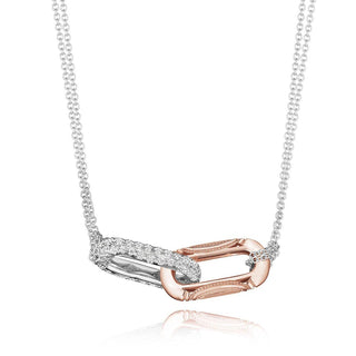 Double Link Pendant, Diamond Two-Tone in 14kt Rose and White Gold