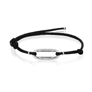 Link Bracelet with Diamonds on Black Cord in 14kt White Gold