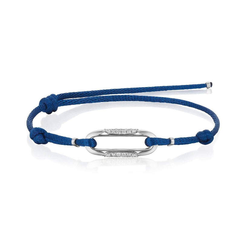 Link Bracelet with Diamonds on Blue Cord in 14kt White Gold