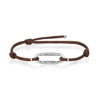 Link Bracelet with Diamonds on Brown Cord in 14kt White Gold