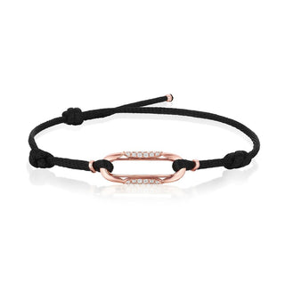Link Bracelet with Diamonds on Black Cord in 14kt Rose Gold