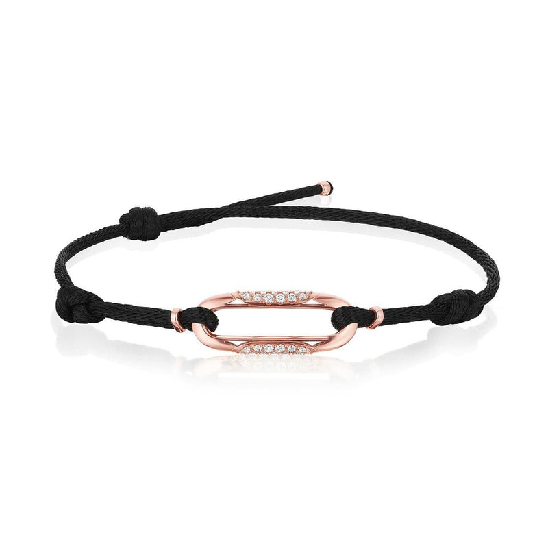 Link Bracelet with Diamonds on Black Cord in 14kt Rose Gold