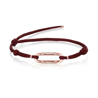 Link Bracelet with Diamonds on Burgundy Cord in 14kt Rose Gold
