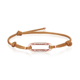 Link Bracelet with Diamonds on Rose Cord in 14kt Rose Gold