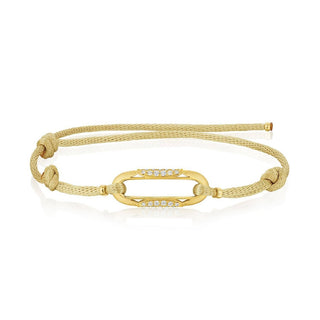 Link Bracelet with Diamonds on Gold Cord in 14kt Yellow Gold