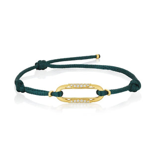 Link Bracelet with Diamonds on Emerald Cord in 14kt Yellow Gold