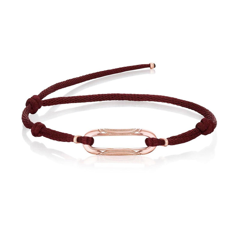 Link Bracelet on Burgundy Cord in 14kt Rose Gold
