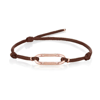 Link Bracelet on Brown Cord in 14kt Rose Gold