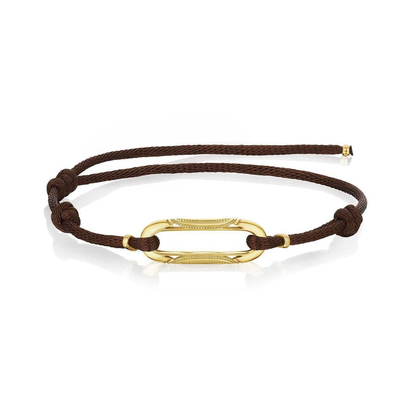 Link Bracelet on Brown Cord in 14kt Yellow Gold